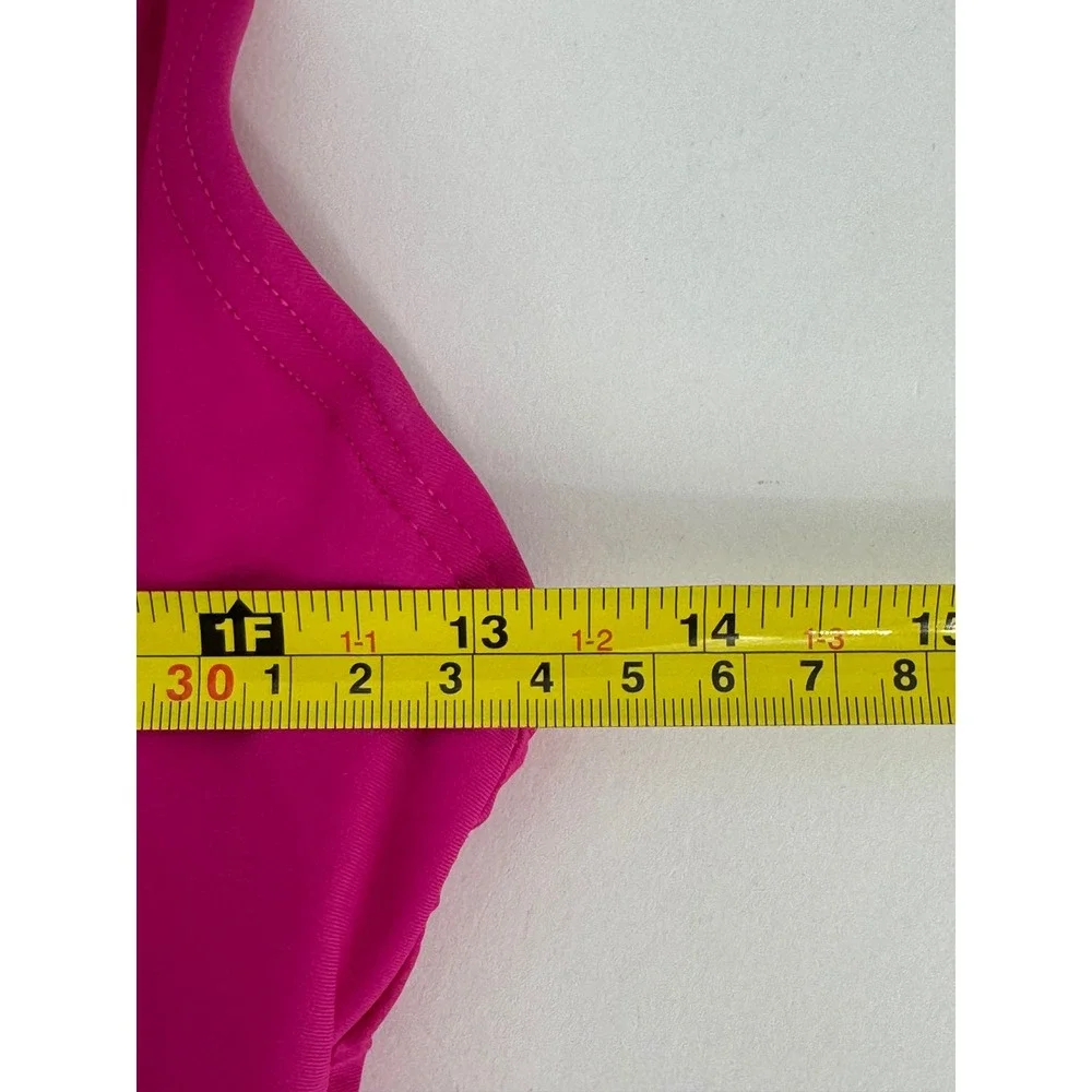 DKNY Pink Ruched Ruffle One Piece Swimsuit Adjustable Straps Pink Magenta Sz S - Picture 8 of 10